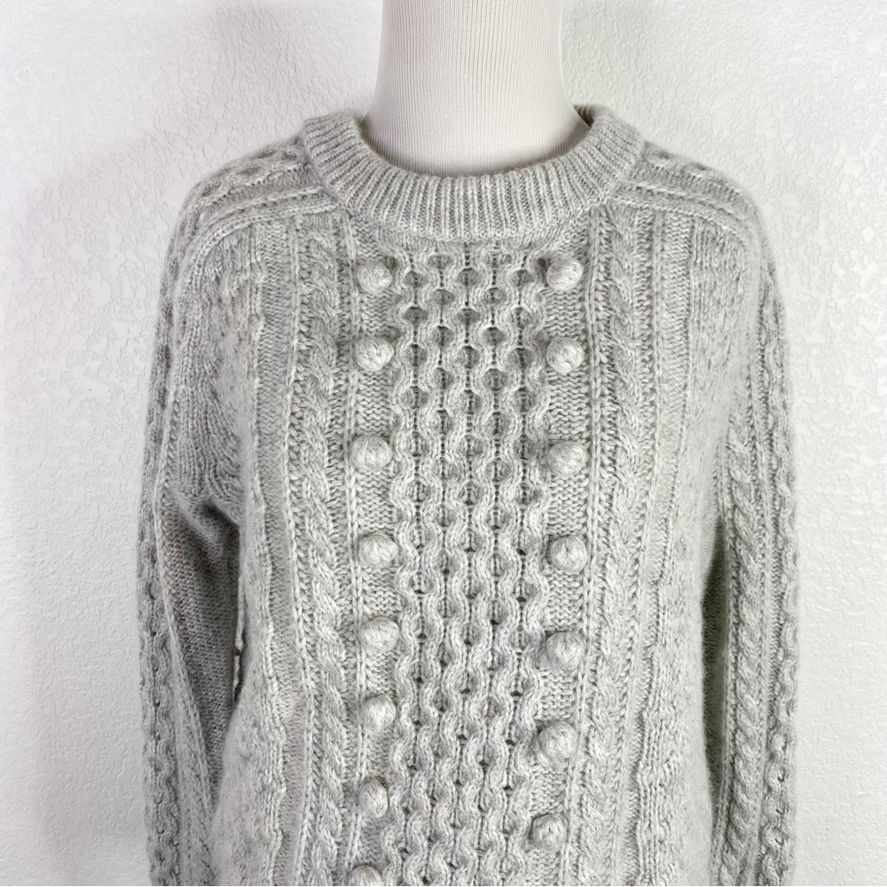 J. Crew Gray Popcorn Cable Knit Wool Blend Pullover Sweater - Picture 3 of 8